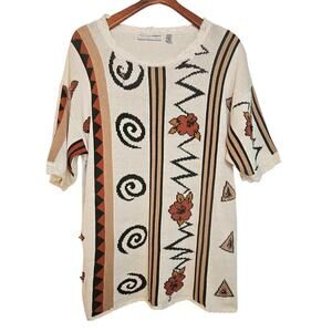 Maggie Lawrence Vintage Ivory White Short SleeveCardigan Sweater w/ Beading